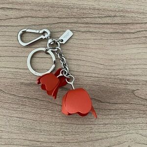 Coach Tea Rose Red Leather Flower Keychain Bag charm FOB